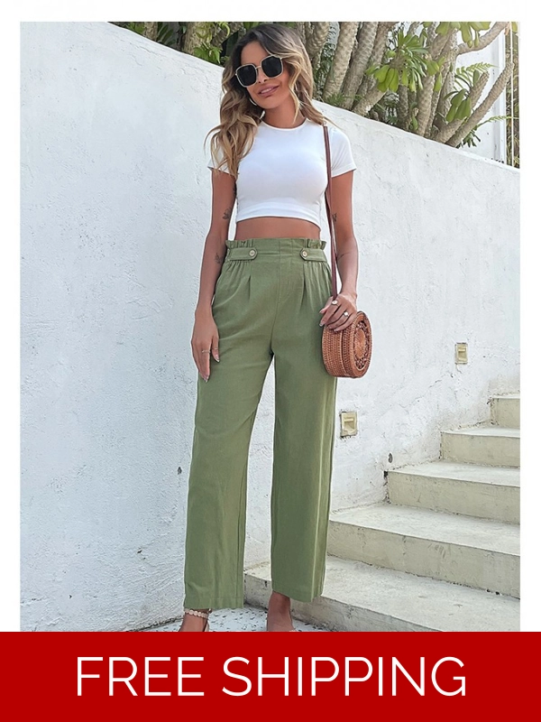 Green Elastic Pocket Long Pants